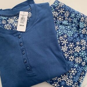 L.L.Bean Women's Medium Reg. Cozy PJ Set Snowflake Blue NWT